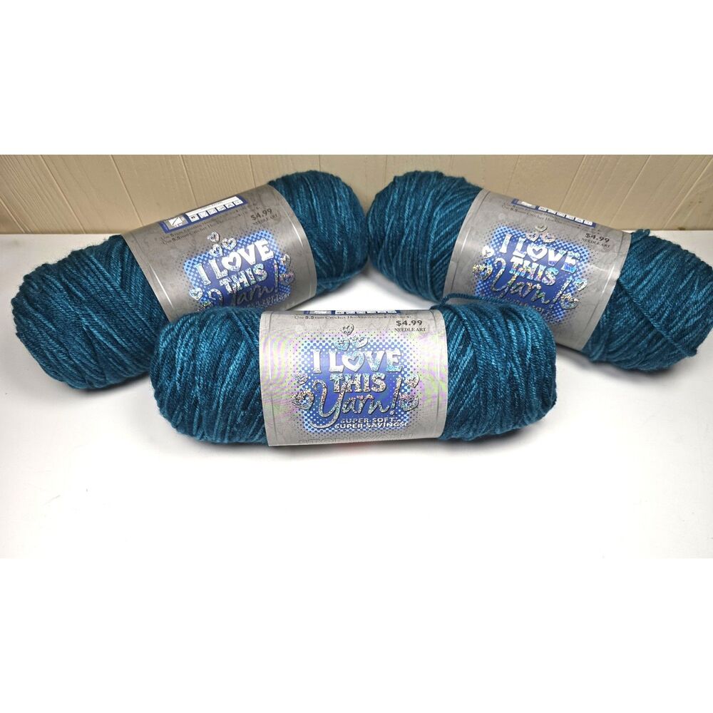 I Love This Yarn Teal Stonewash Lot 3 Skeins Super Soft 4 Weight 100% Acrylic